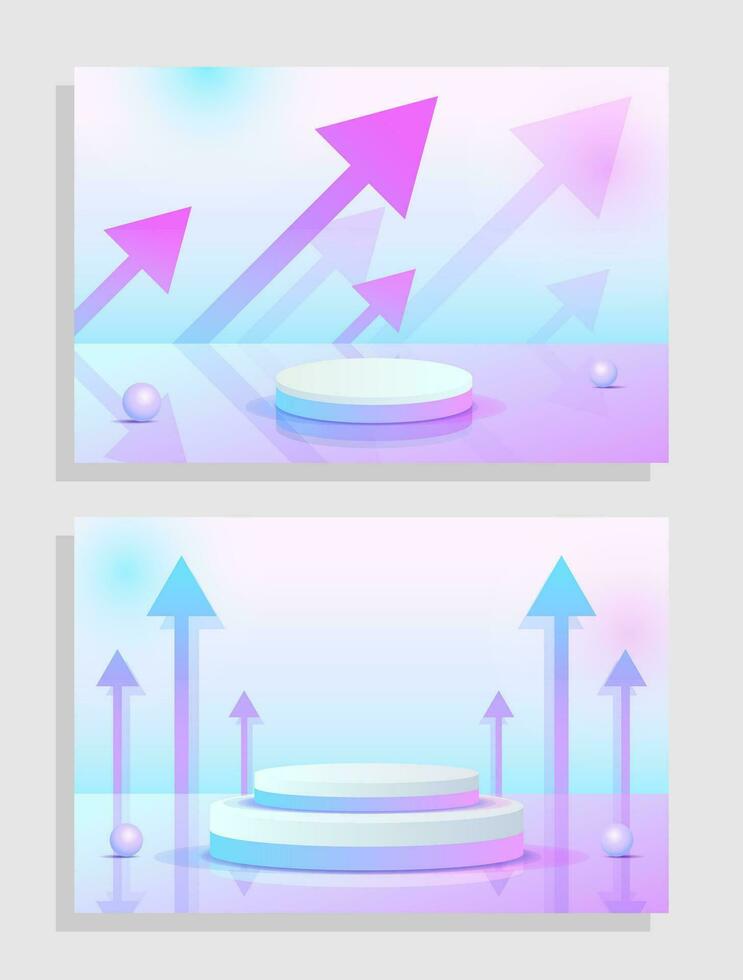 Set purple blue violet 3d object cylinder pedestal podium display gradient color minimal scene vector