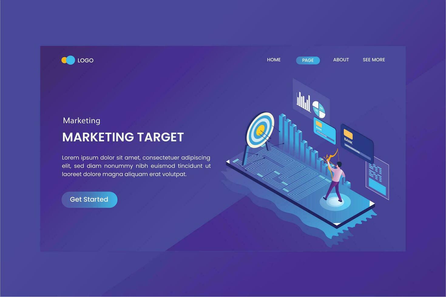 Business Plan Target Isometric Concept Landing Page vector