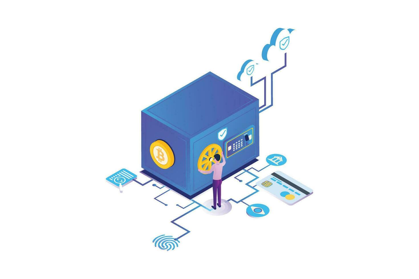 Isometric Bitcoin Cryptocurrency Safe Storage vector