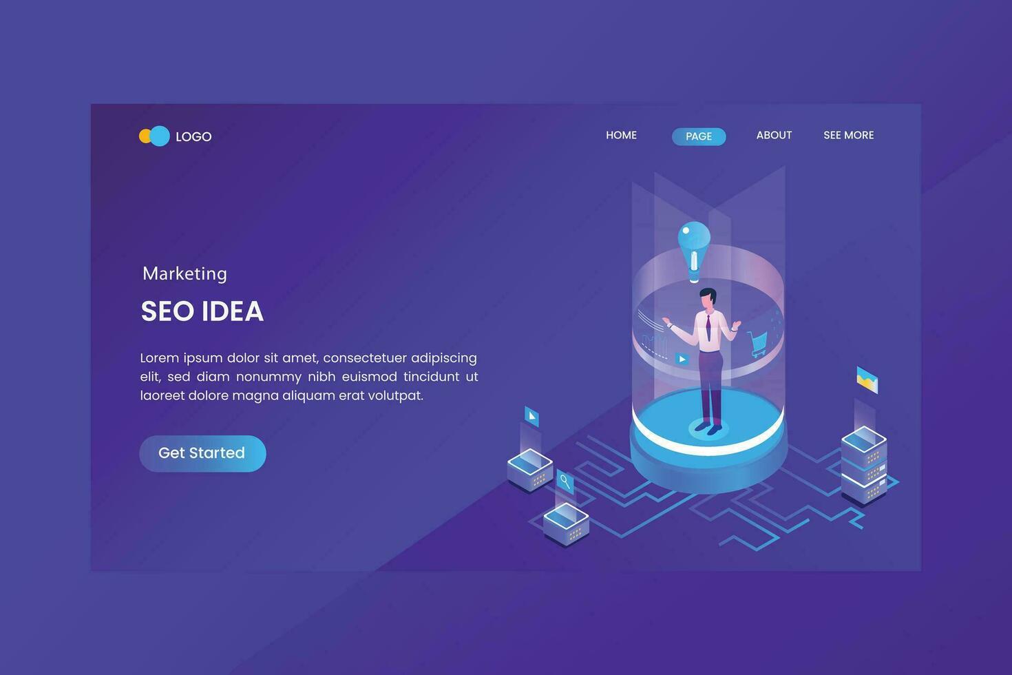 Seo Idea Marketing Isometric Concept Landing Page vector