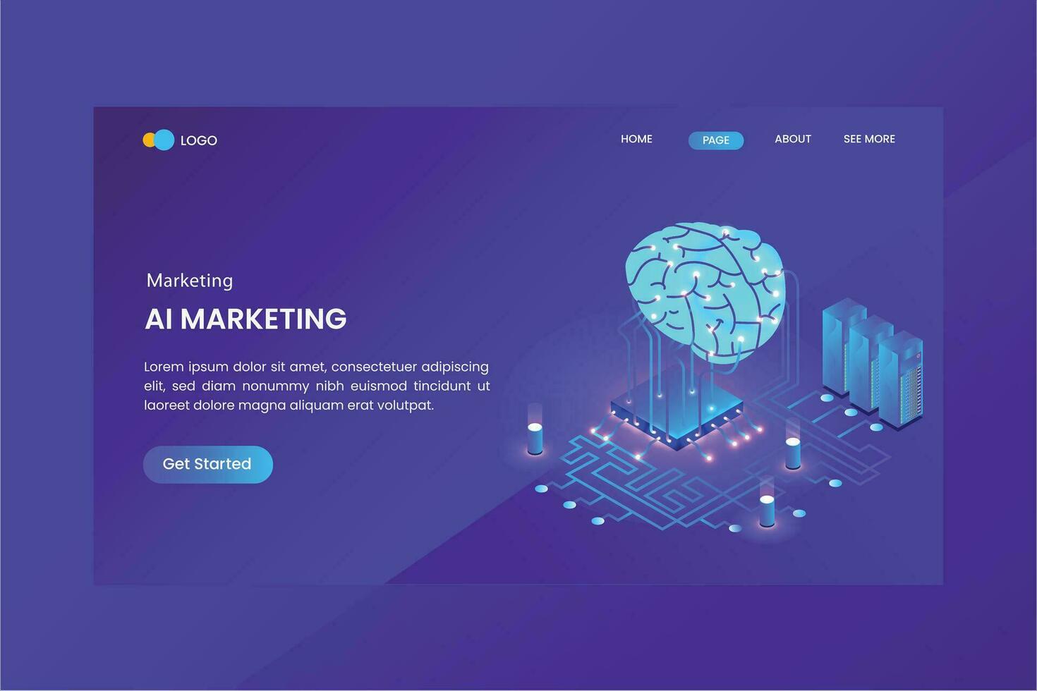 Artificial Intelligence Isometric Concept Landing Page vector