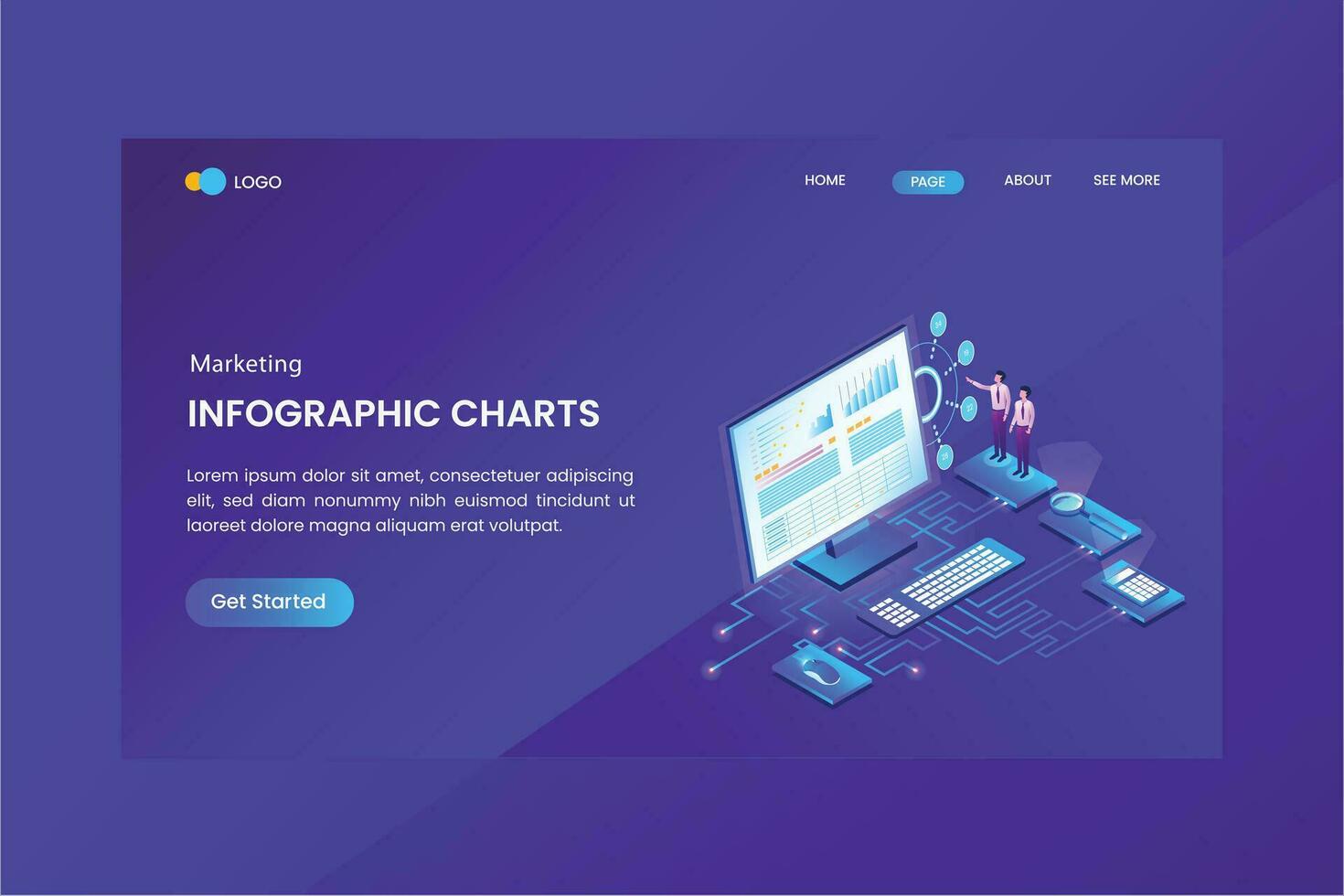 Marketing And Finance Isometric Concept Landing Page vector