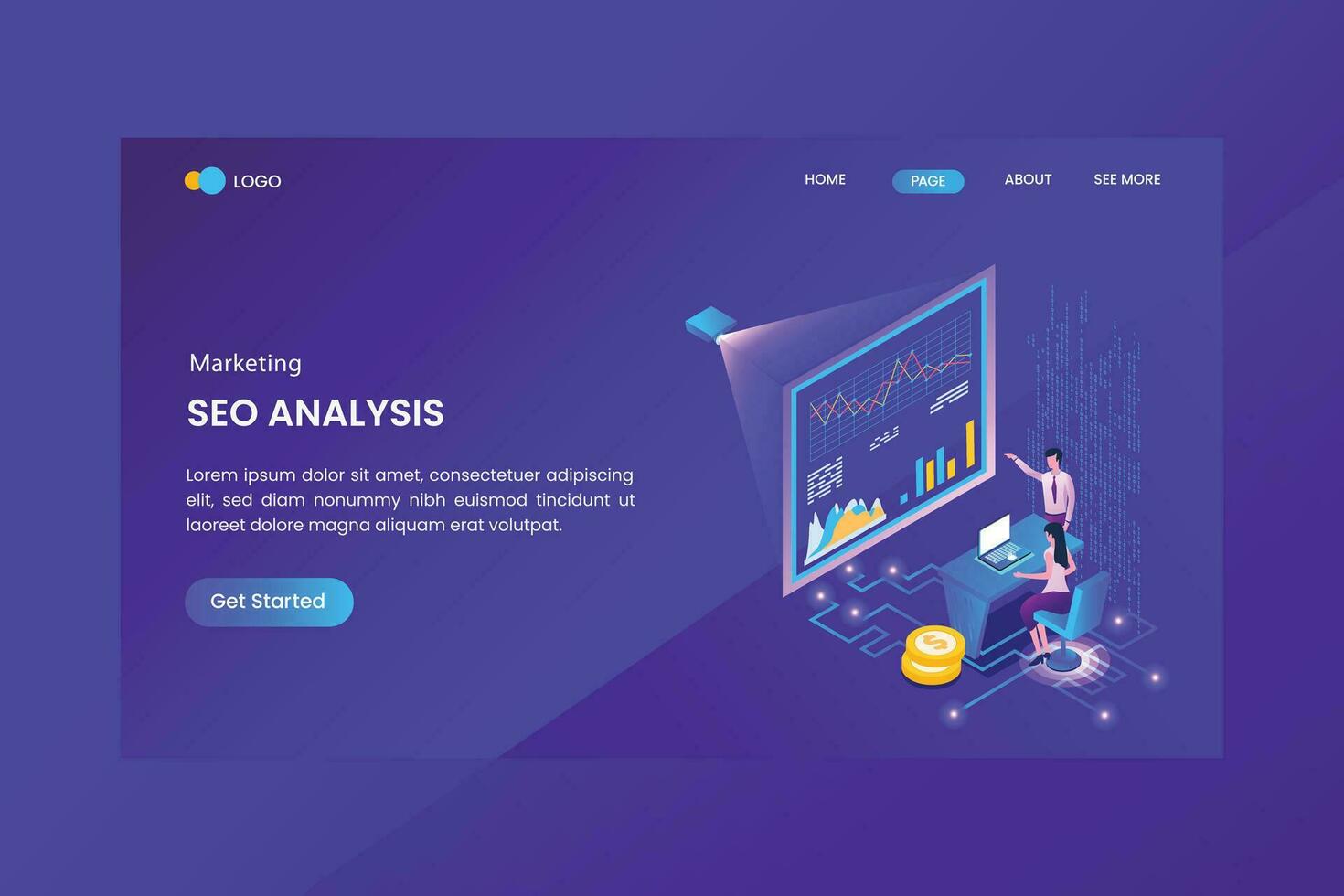 Analysis Marketing Isometric Concept Landing Page vector