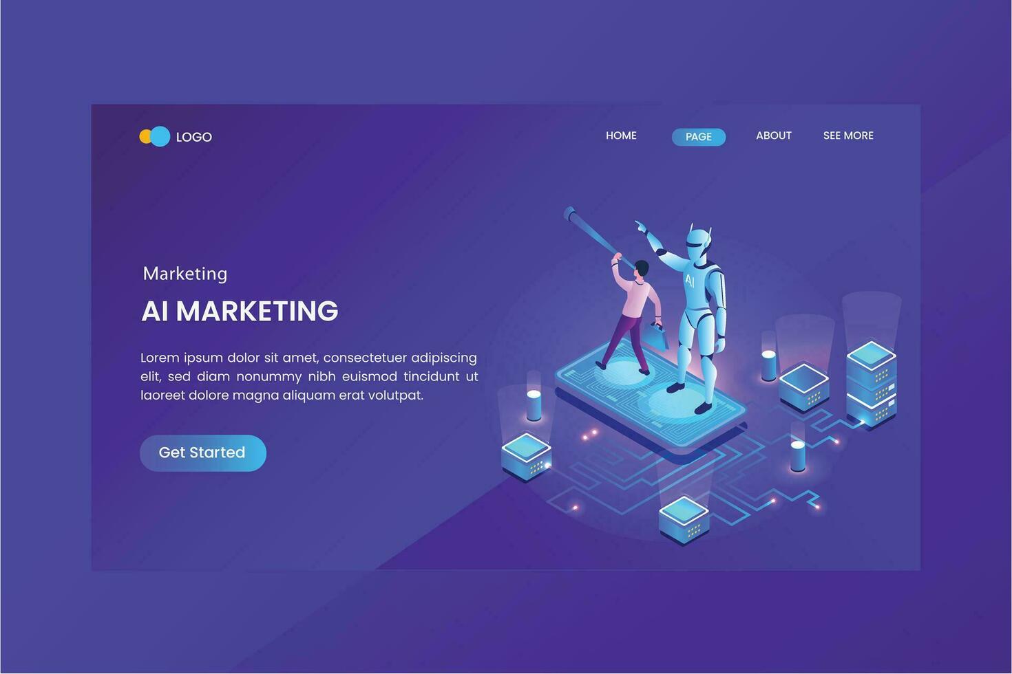 Robotic Process Automation Isometric Concept Landing Page vector