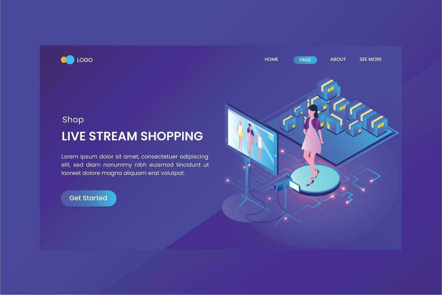 Livestream Shopping Isometric Concept Landing Page vector
