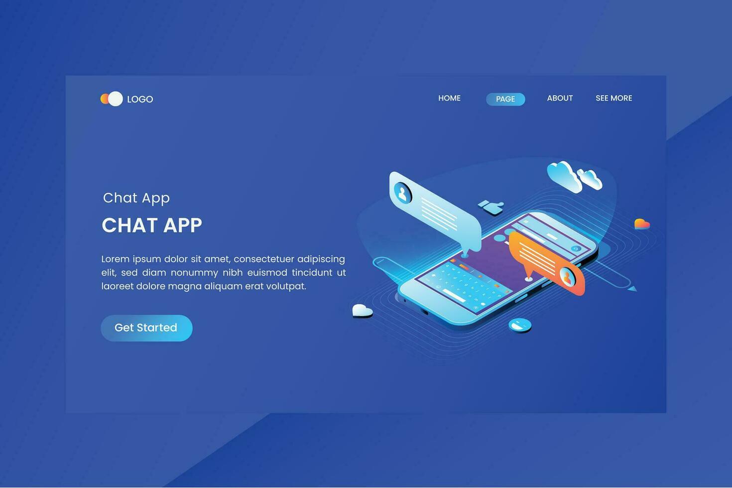 App Text message Isometric Concept Landing Page vector