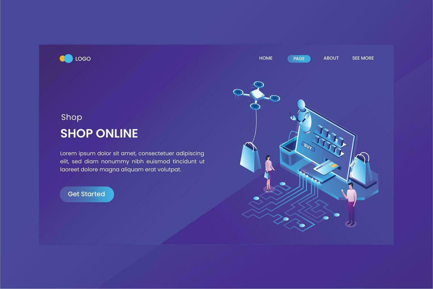 Shopping Isometric Concept Landing Page vector