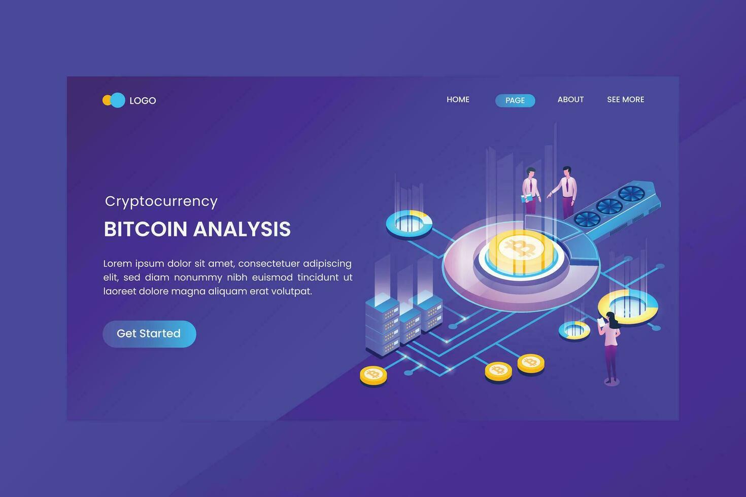 Isometric Bitcoin Analysis Landing Page vector