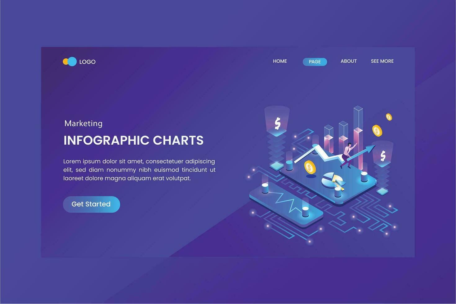 Marketing Infographic Charts Isometric Concept Landing Page vector