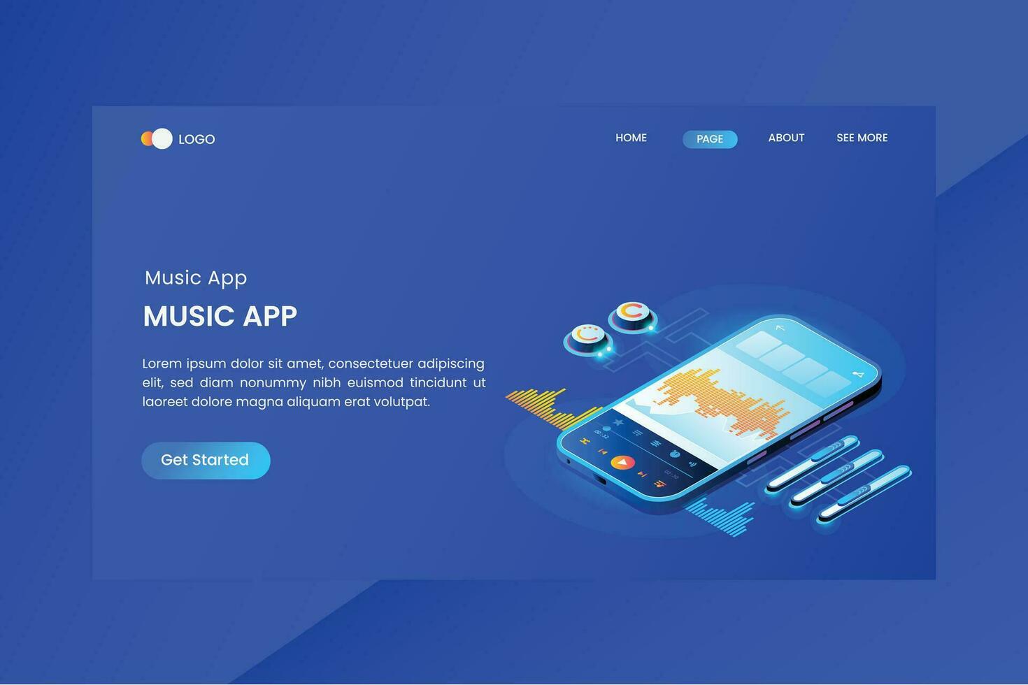 Neon Music App Isometric Concept Landing Page vector