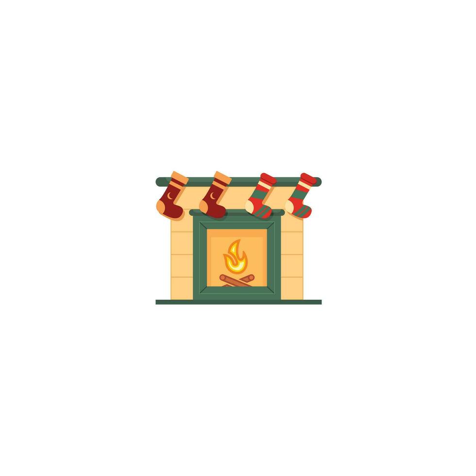 Fireplace and Stockings, symbolizing light and warmth during the winter season.  Perfect for adding a touch of Christmas spirit to graphics, cards, websites, and apps.Vector icon illustration template vector