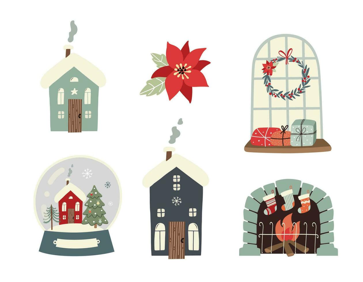 Set of elements for winter holidays. Vector illustration in flat style.