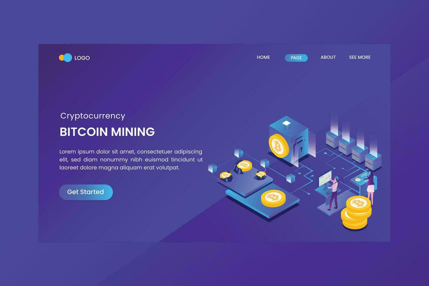 Bitcoin Mining Landing Page Template vector