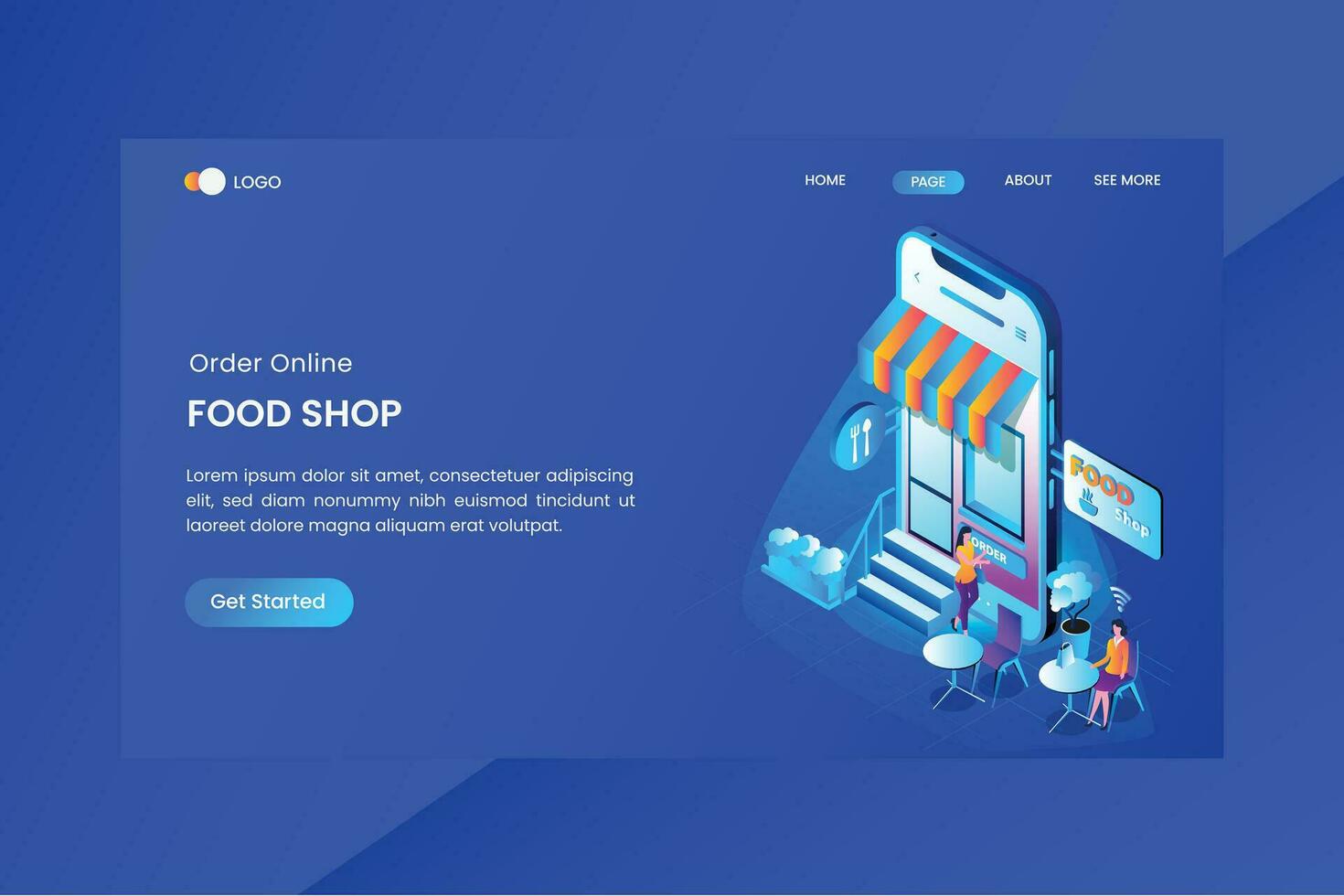 Burger Shop Online Isometric Concept Landing Page vector