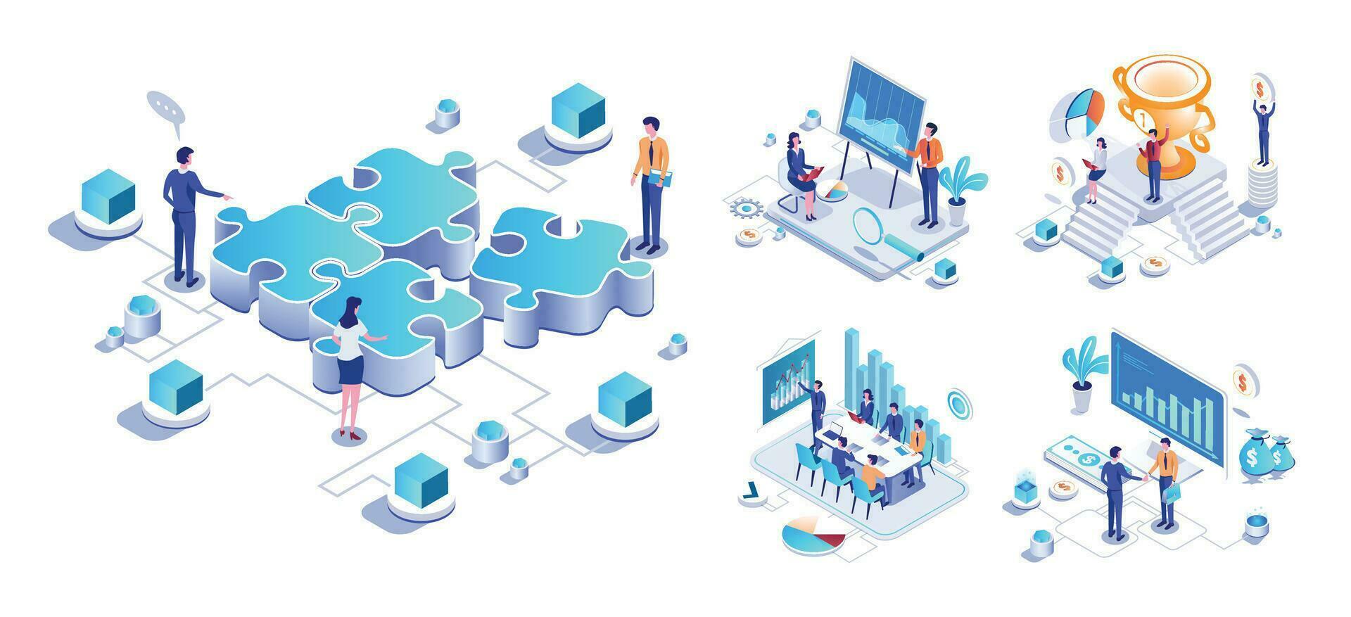 Isometric Business Investment ,Team Work , Strategy, Solutions, Team Meeting vector