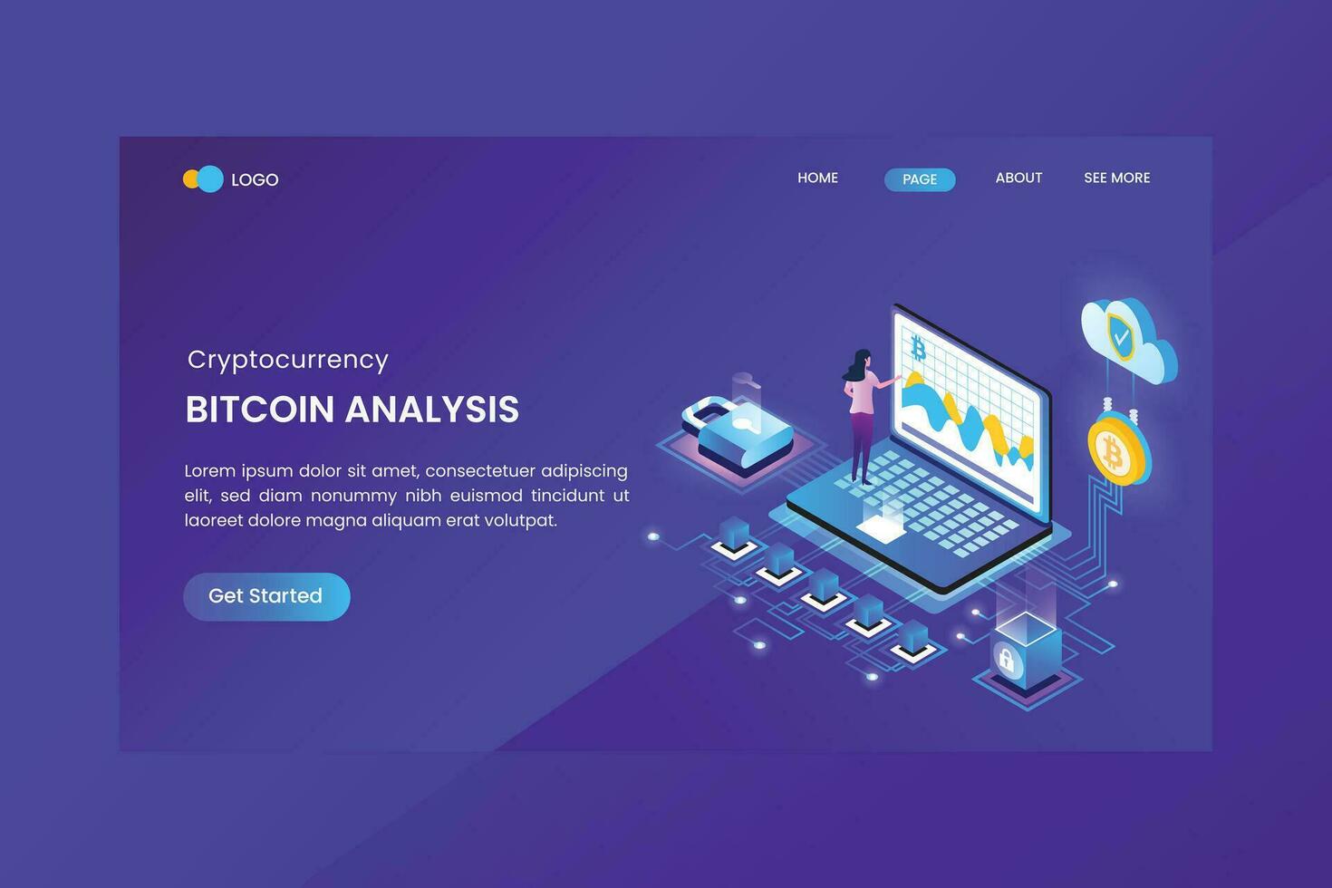 Bitcoin Analysis Landing Page Template vector