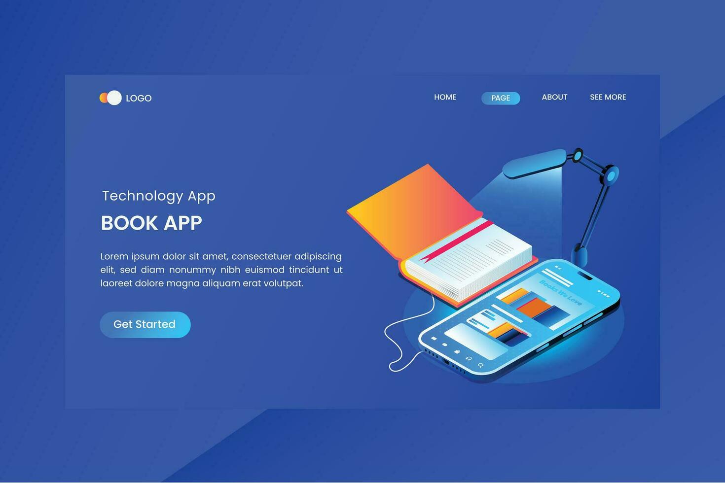 Book App Isometric Concept Landing Page vector