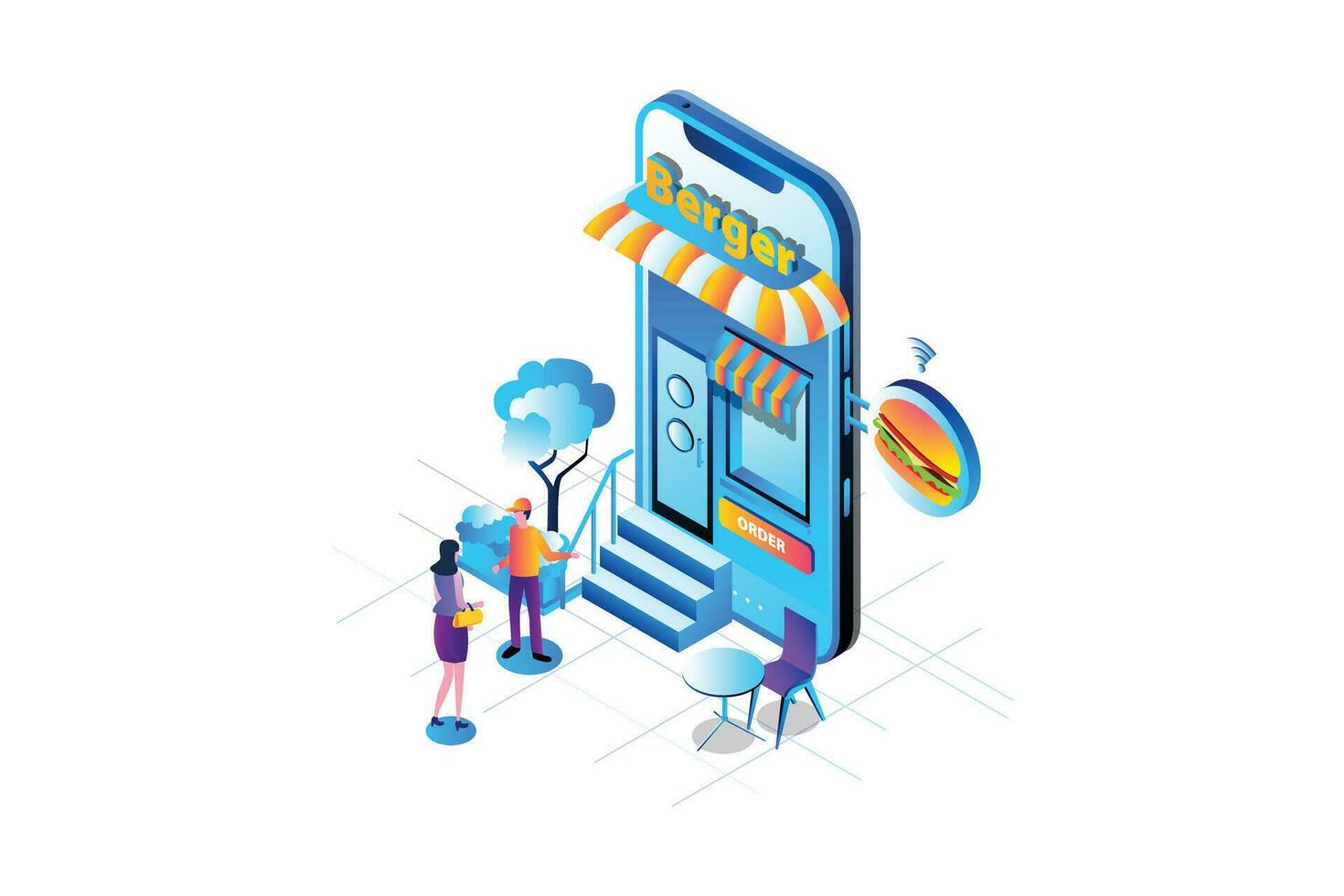Burger Shop Online Isometric vector