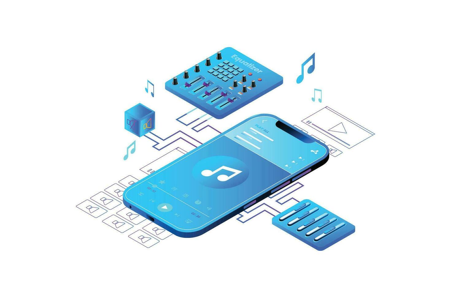 Music App Design Isometric vector