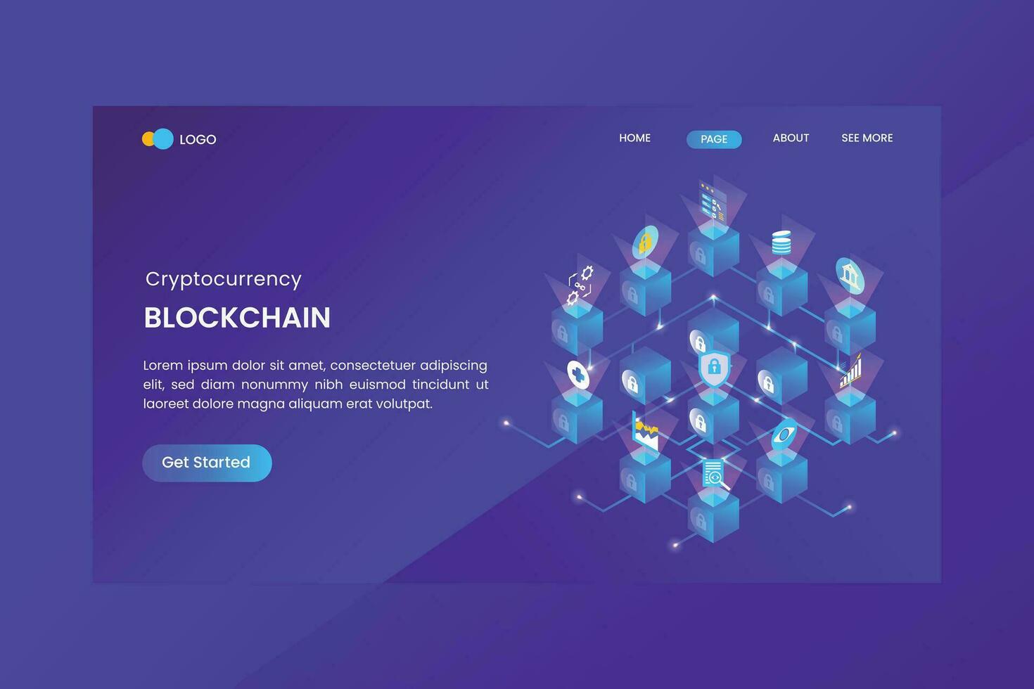 Blockchain Cryptocurrency Landing Page Template vector
