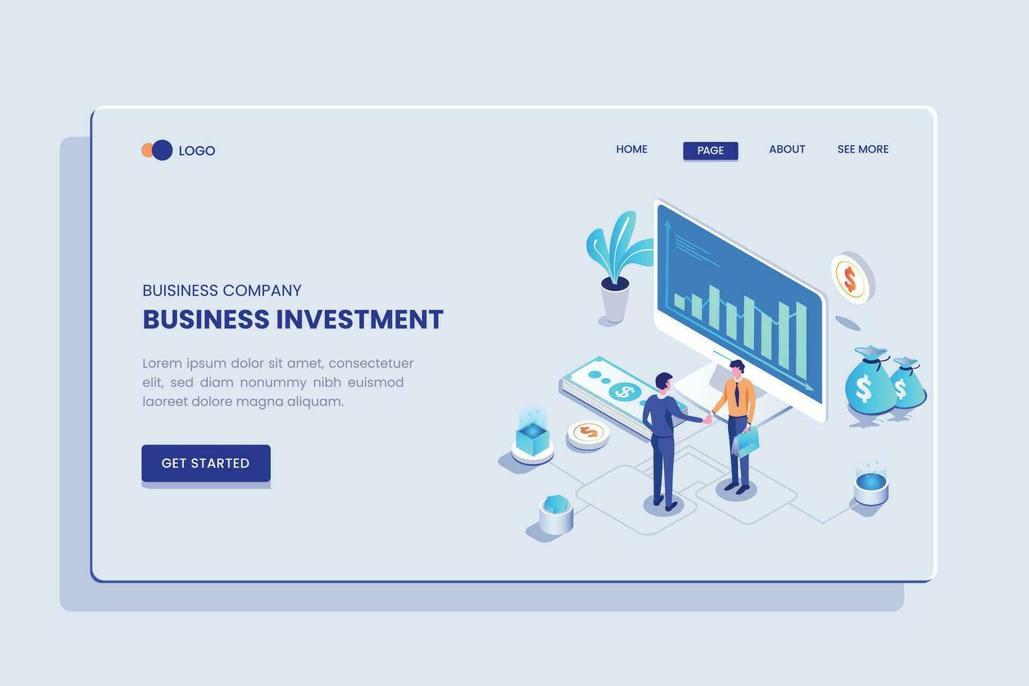 Business Investment Isometric Concept Landing Page vector
