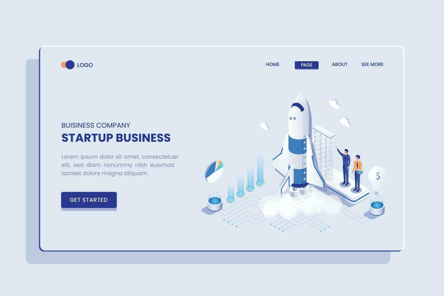 Startup Business Isometric Concept Landing Page vector