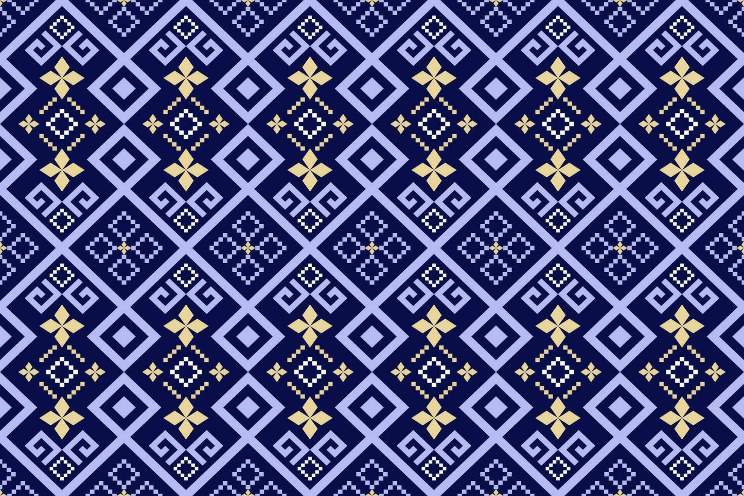Indigo navy blue geometric traditional ethnic pattern Ikat seamless pattern border abstract design for fabric print cloth dress carpet curtains and sarong Aztec African Indian Indonesian vector