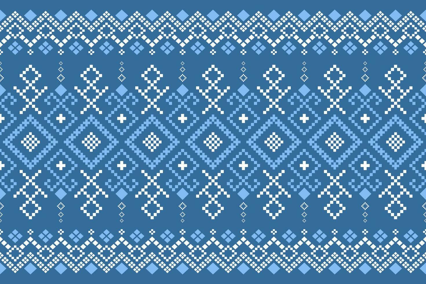 Indigo navy blue geometric traditional ethnic pattern Ikat seamless pattern border abstract design for fabric print cloth dress carpet curtains and sarong Aztec African Indian Indonesian vector