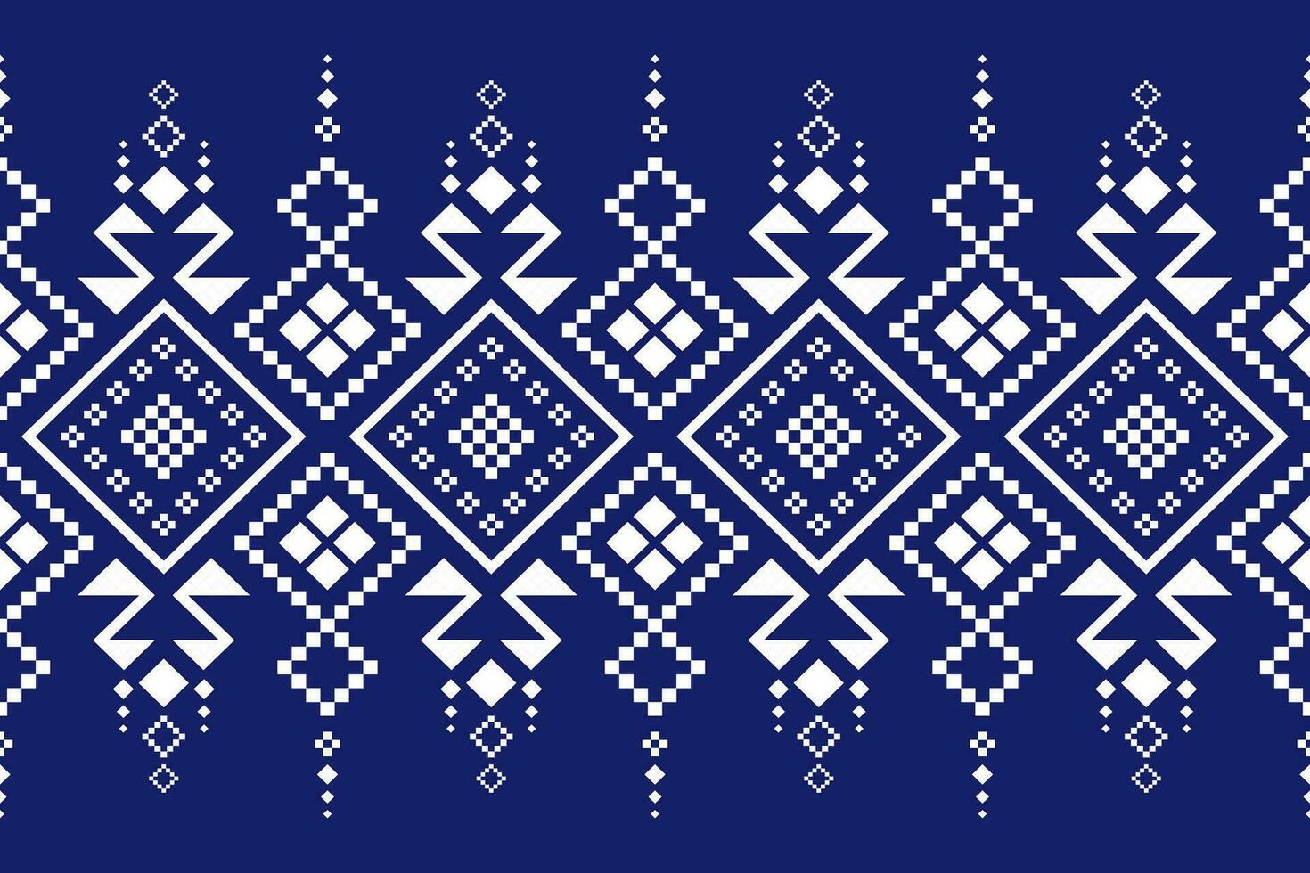Indigo navy blue geometric traditional ethnic pattern Ikat seamless pattern border abstract design for fabric print cloth dress carpet curtains and sarong Aztec African Indian Indonesian vector