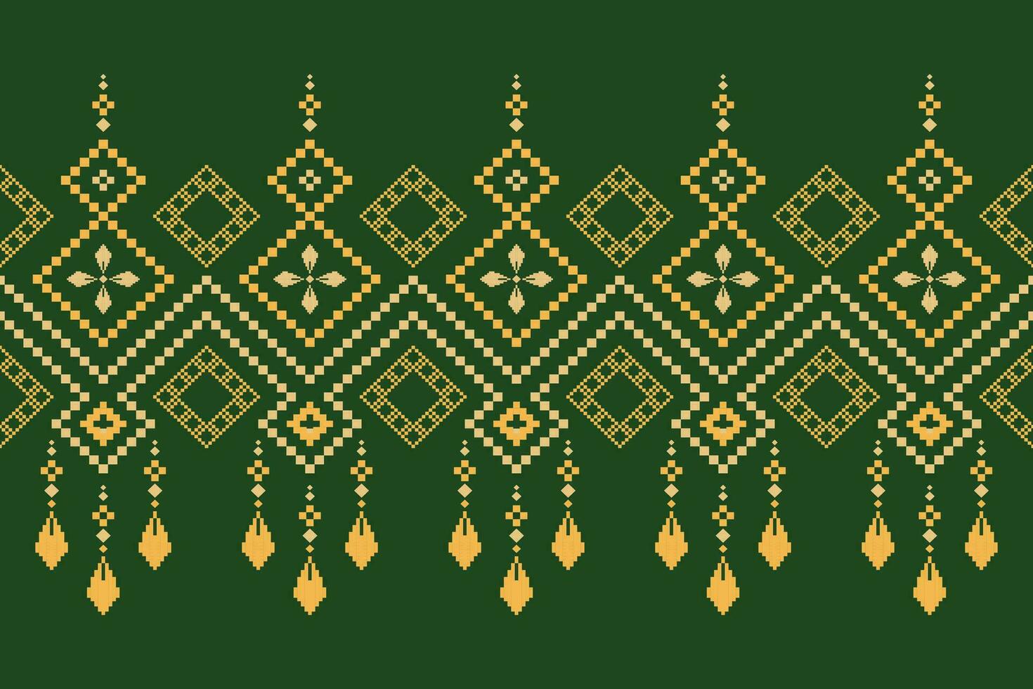 Green Cross stitch colorful geometric traditional ethnic pattern Ikat seamless pattern border abstract design for fabric print cloth dress carpet curtains and sarong Aztec African Indian Indonesian vector