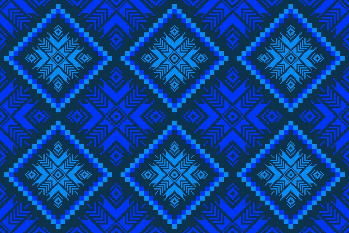 Indigo navy blue geometric traditional ethnic pattern Ikat seamless pattern border abstract design for fabric print cloth dress carpet curtains and sarong Aztec African Indian Indonesian vector