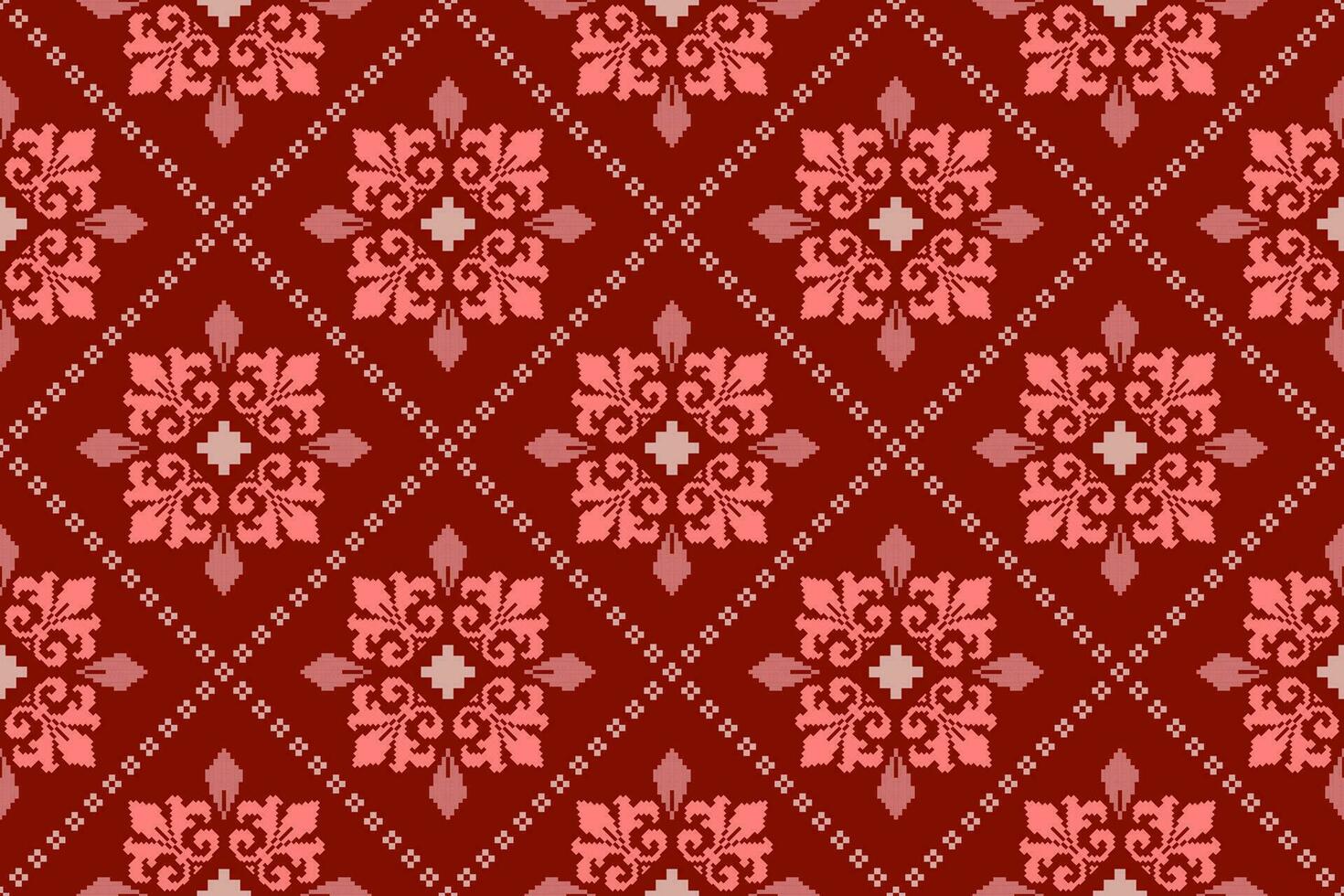 Red Cross stitch colorful geometric traditional ethnic pattern Ikat seamless pattern abstract design for fabric print cloth dress carpet curtains and sarong Aztec African Indian Indonesian vector