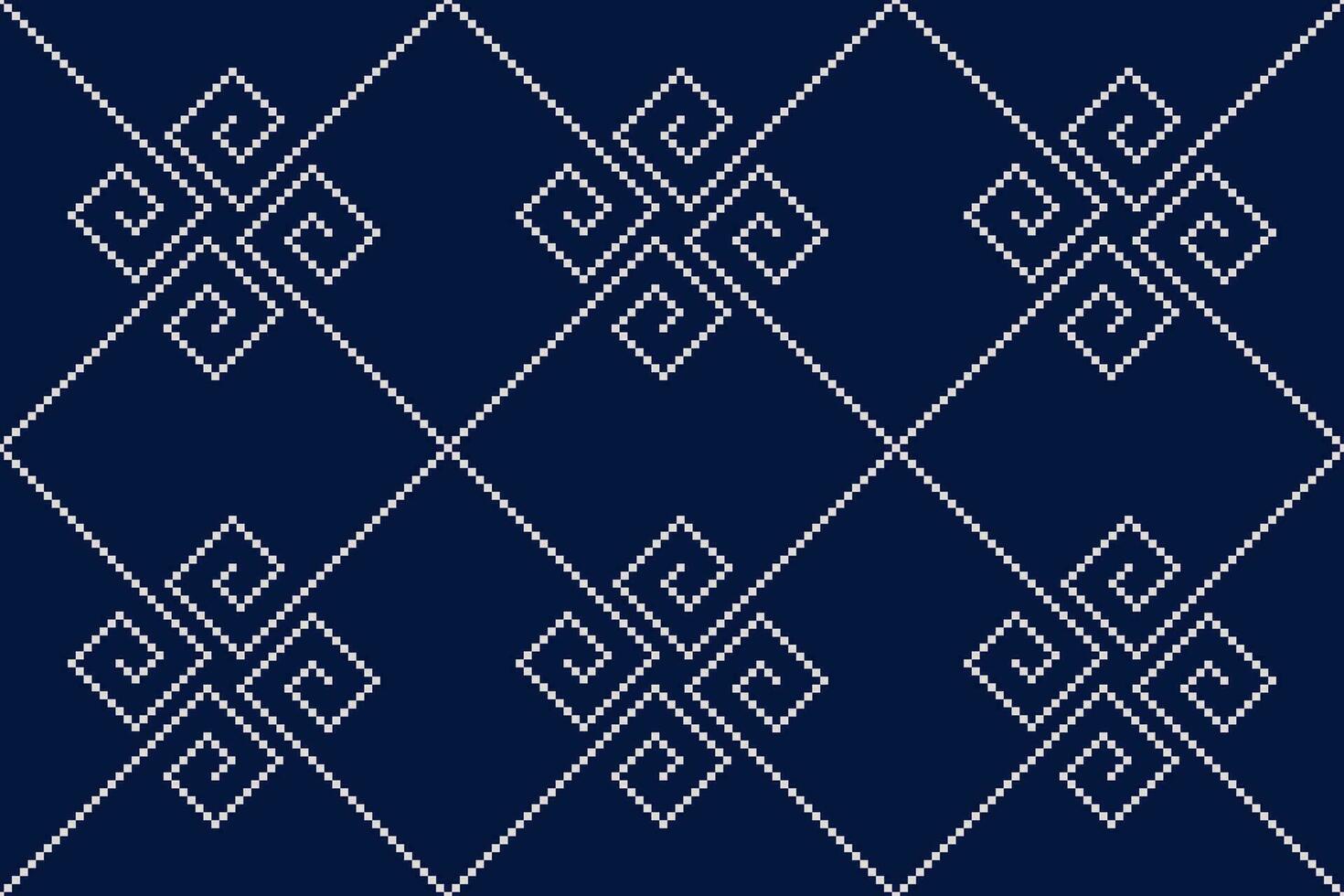 Indigo navy blue geometric traditional ethnic pattern Ikat seamless pattern border abstract design for fabric print cloth dress carpet curtains and sarong Aztec African Indian Indonesian vector