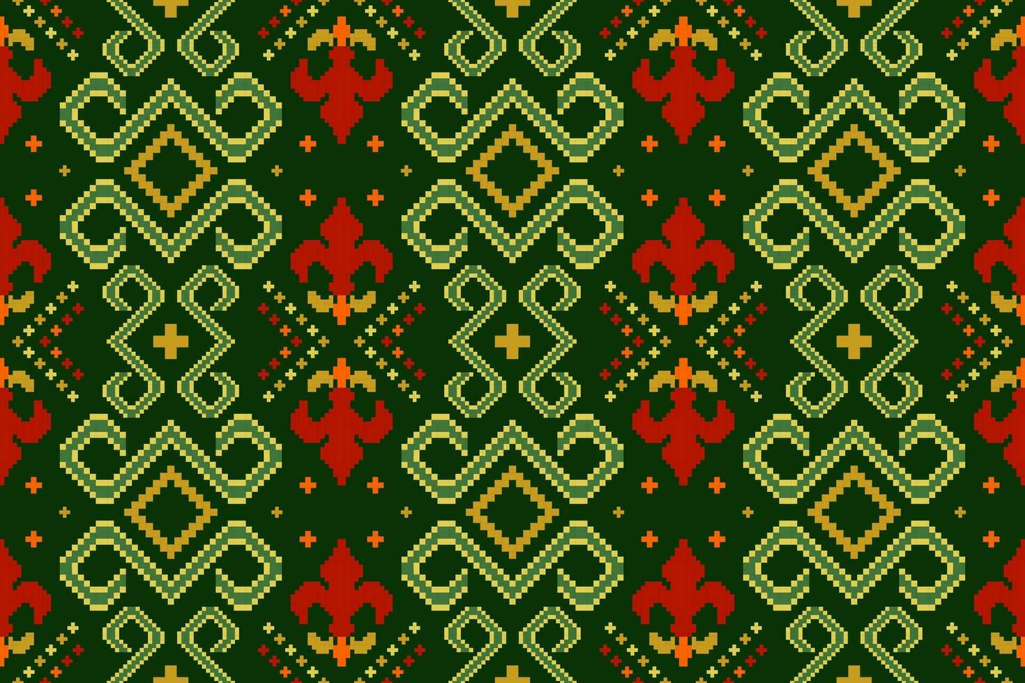 Green Cross stitch colorful geometric traditional ethnic pattern Ikat seamless pattern border abstract design for fabric print cloth dress carpet curtains and sarong Aztec African Indian Indonesian vector