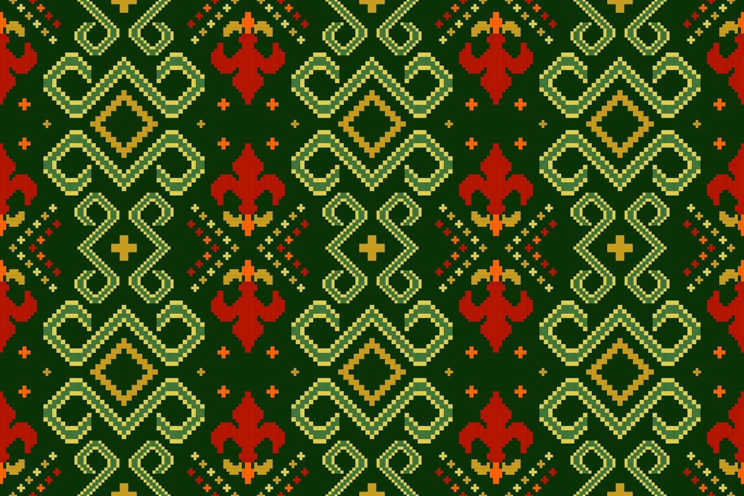 Green Cross stitch colorful geometric traditional ethnic pattern Ikat seamless pattern border abstract design for fabric print cloth dress carpet curtains and sarong Aztec African Indian Indonesian vector