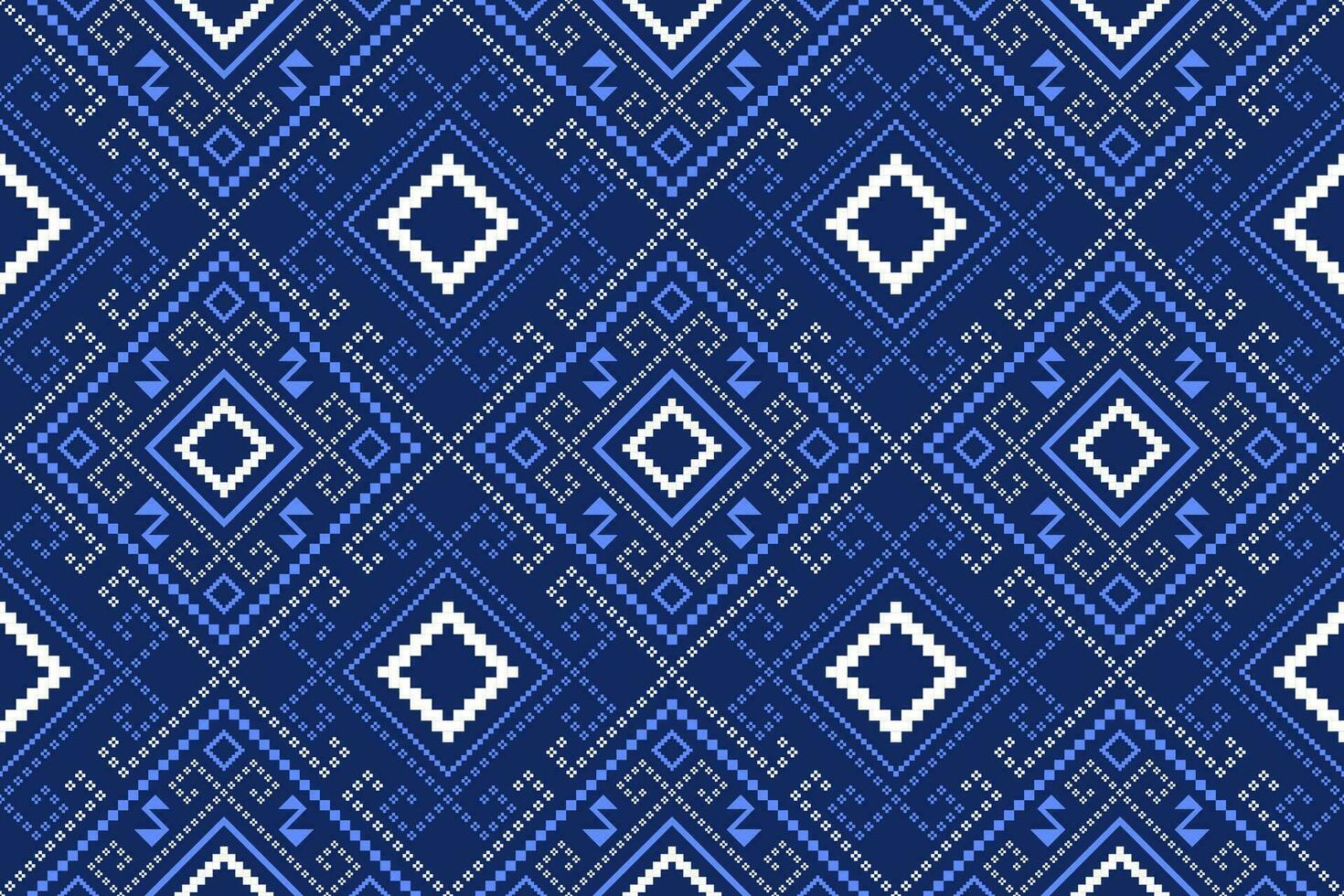 Indigo navy blue geometric traditional ethnic pattern Ikat seamless pattern border abstract design for fabric print cloth dress carpet curtains and sarong Aztec African Indian Indonesian vector
