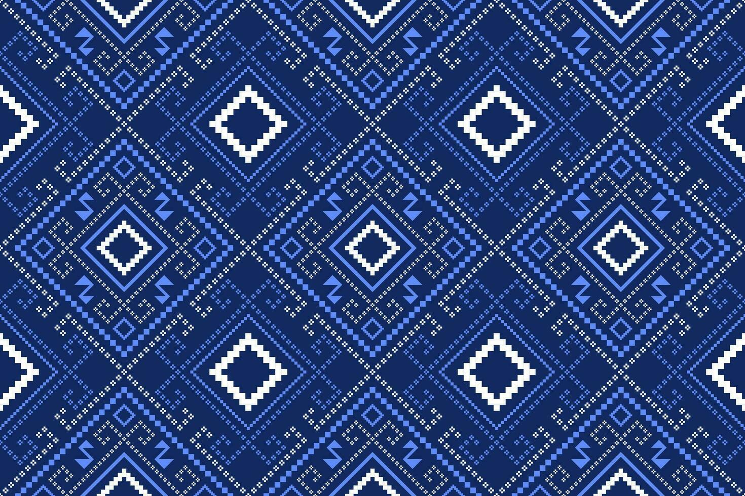 Indigo navy blue geometric traditional ethnic pattern Ikat seamless pattern border abstract design for fabric print cloth dress carpet curtains and sarong Aztec African Indian Indonesian vector