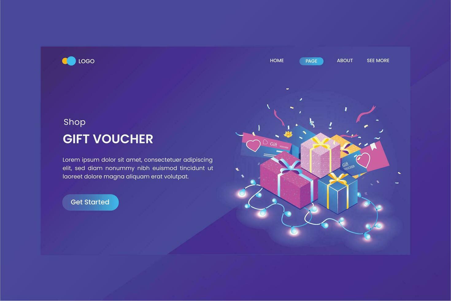 Shop Gift Voucher Isometric Concept Landing Page vector