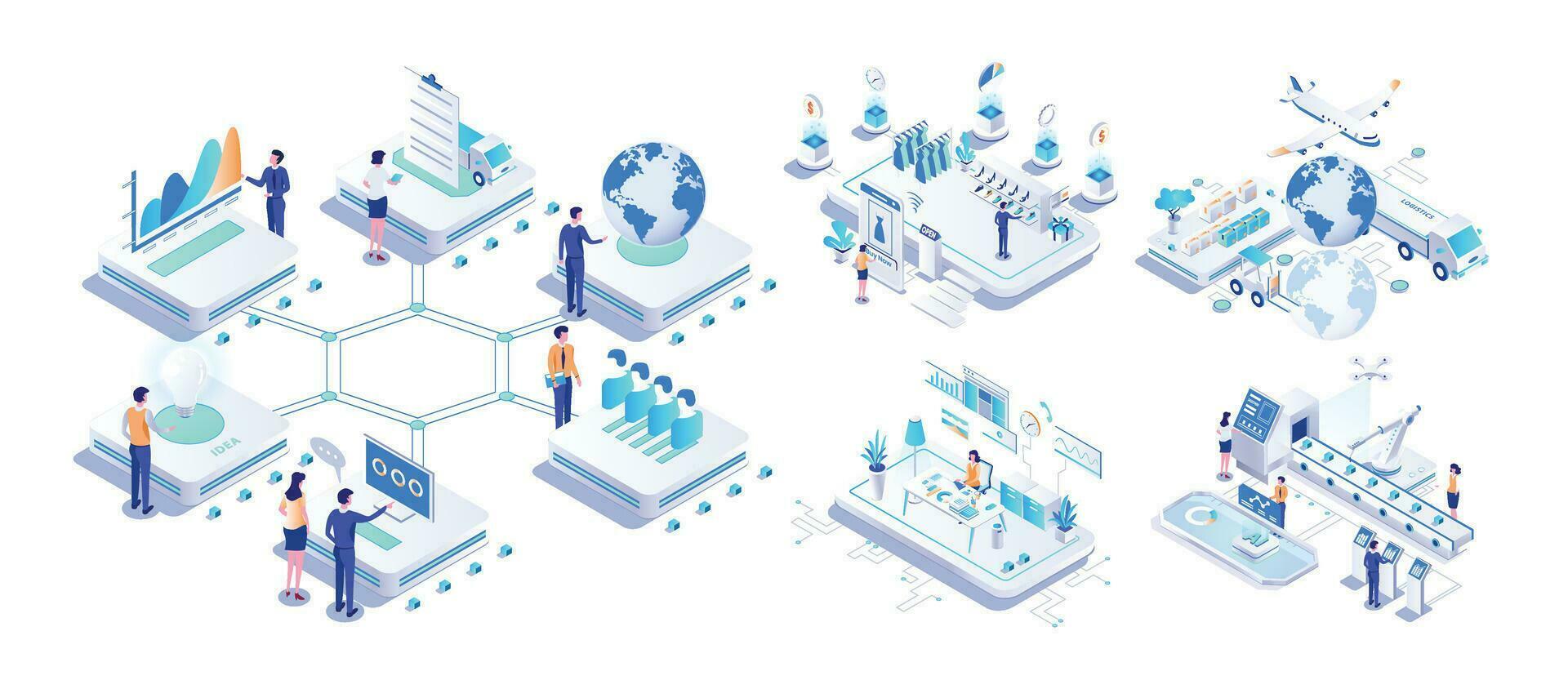 isométrica negocio, análisis , reunión, hora gestión, planificación, estrategia. vector