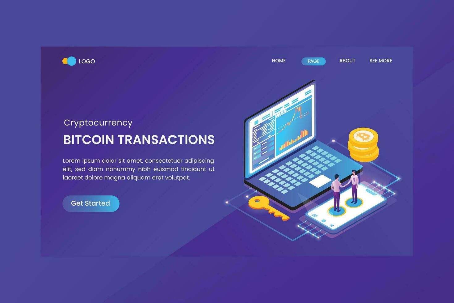 Bitcoin Transactions Cryptocurrency Landing Page Template vector