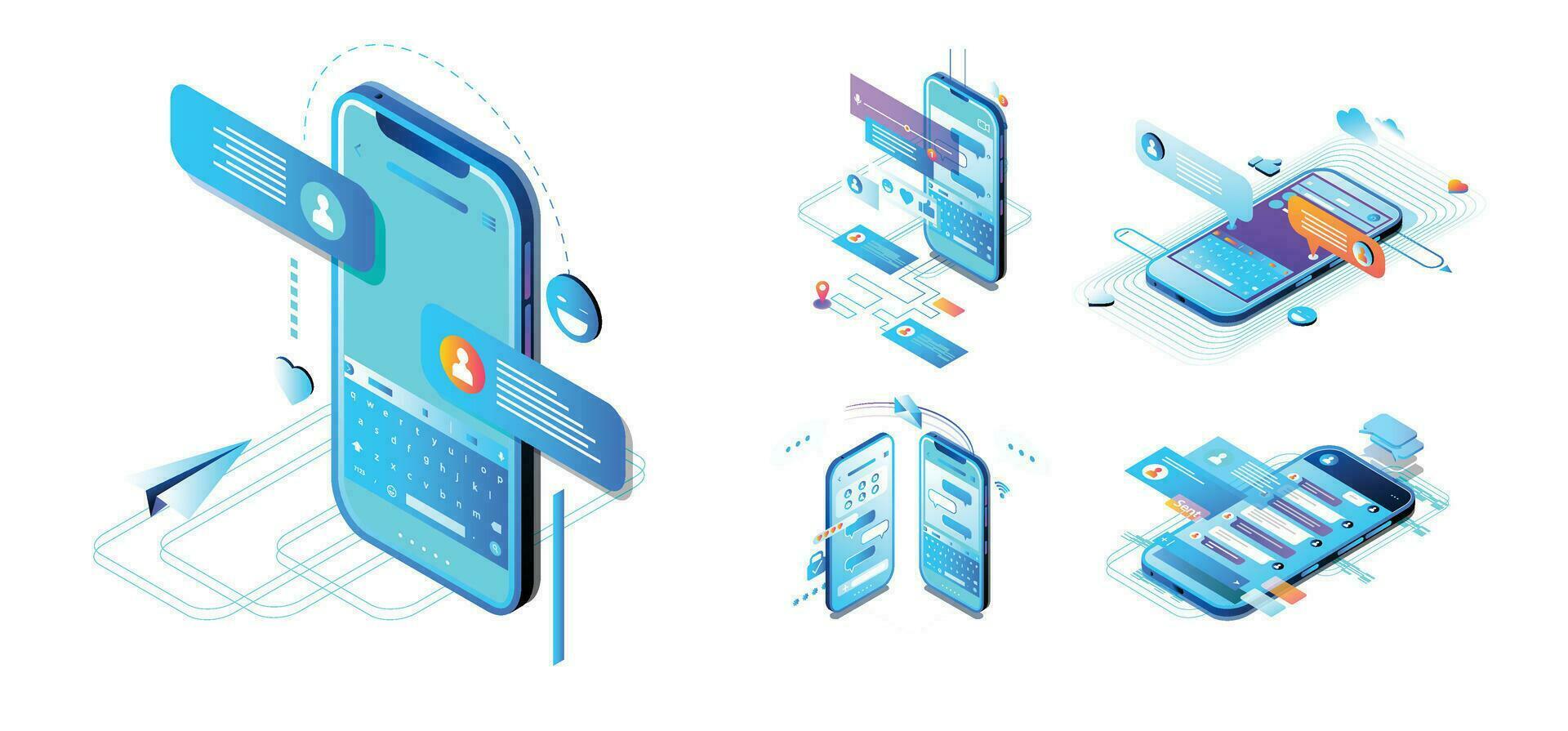 Isometric APP, Chat App vector illustration