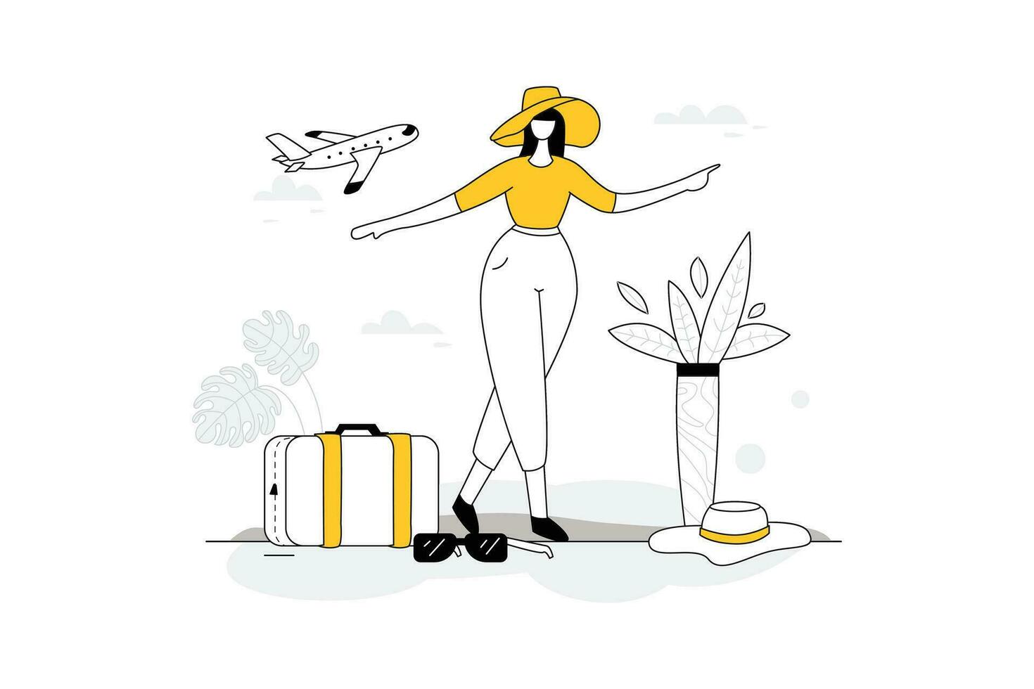 Tourist girl, Travel Vectors Illustration Flat Line