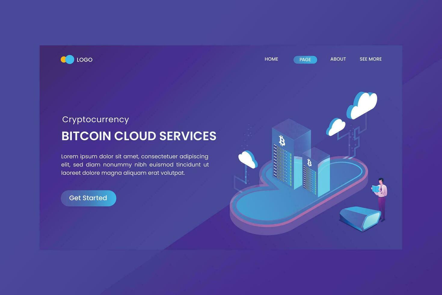 Isometric Bitcoin Cloud Services Concept vector