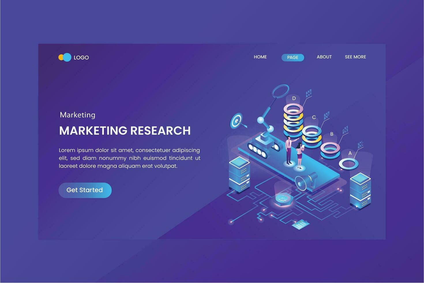 Marketing Research Isometric Concept Landing Page vector