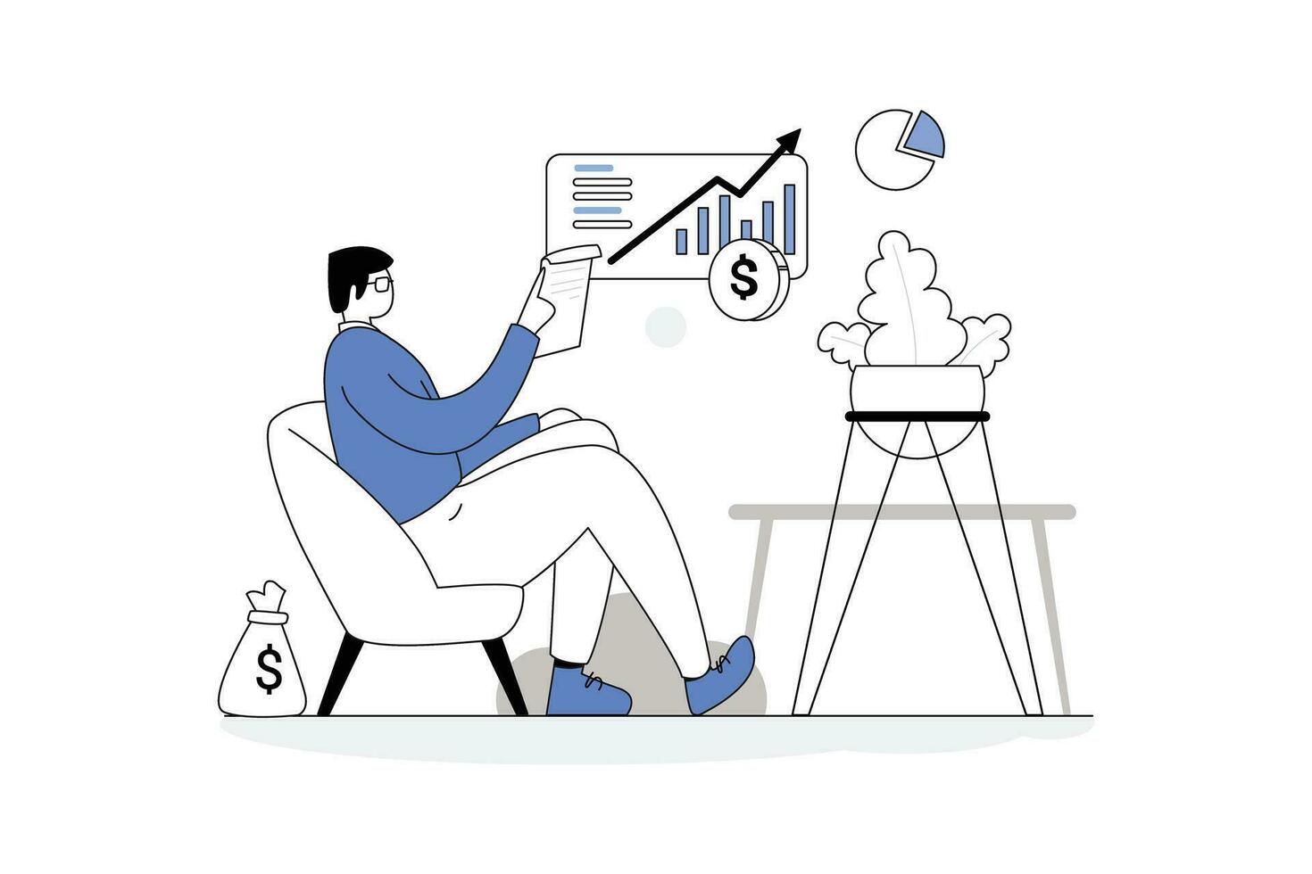 View financial statements, Business Finance Vectors Illustration Flat Line