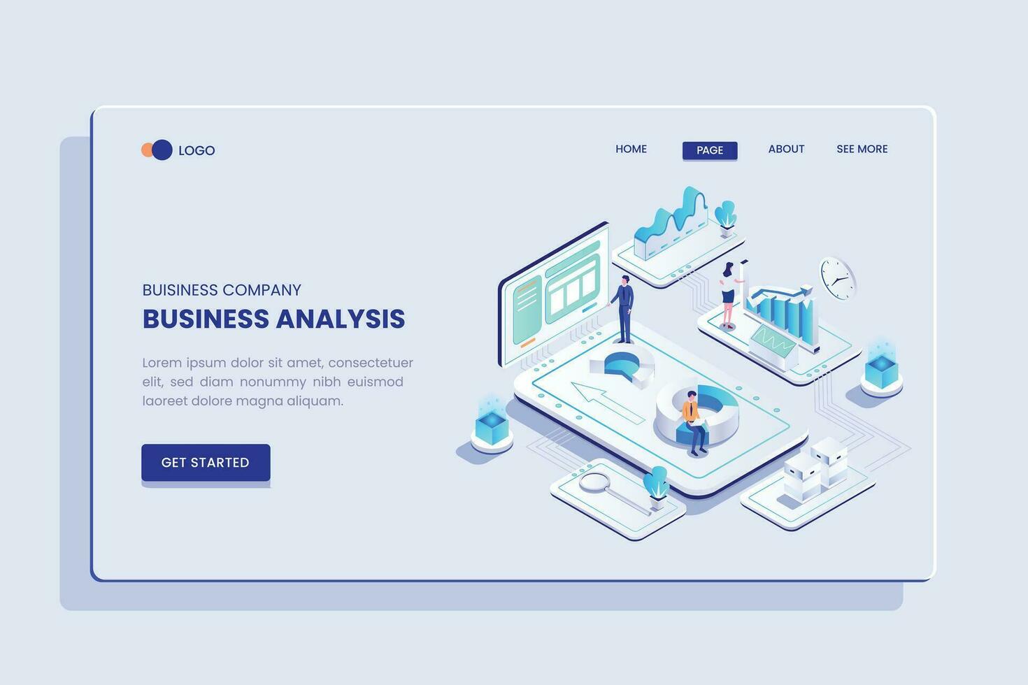 Business Analysis Isometric Concept Landing Page vector