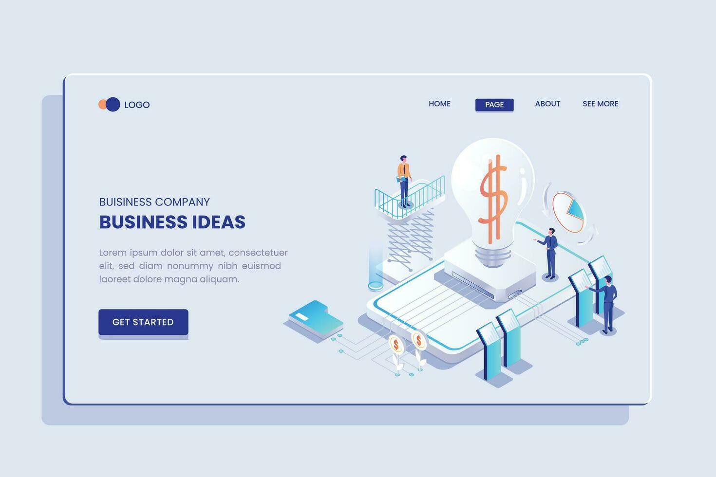 Business Ideas Isometric Concept Landing Page vector