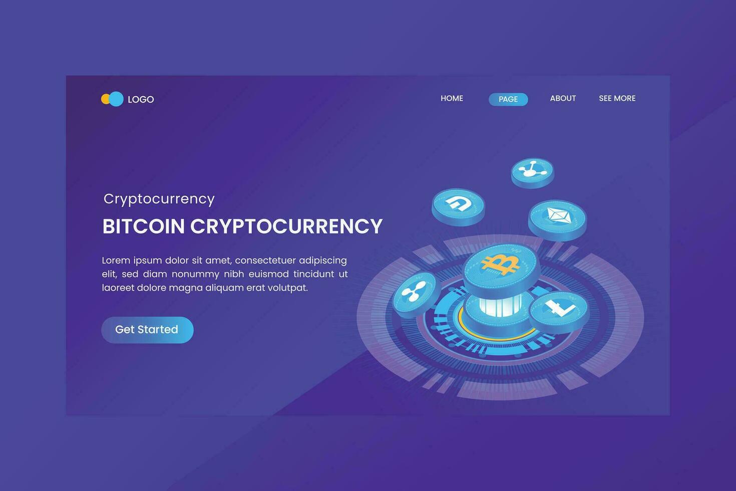 Isometric Bitcoin Cryptocurrency Landing Page vector