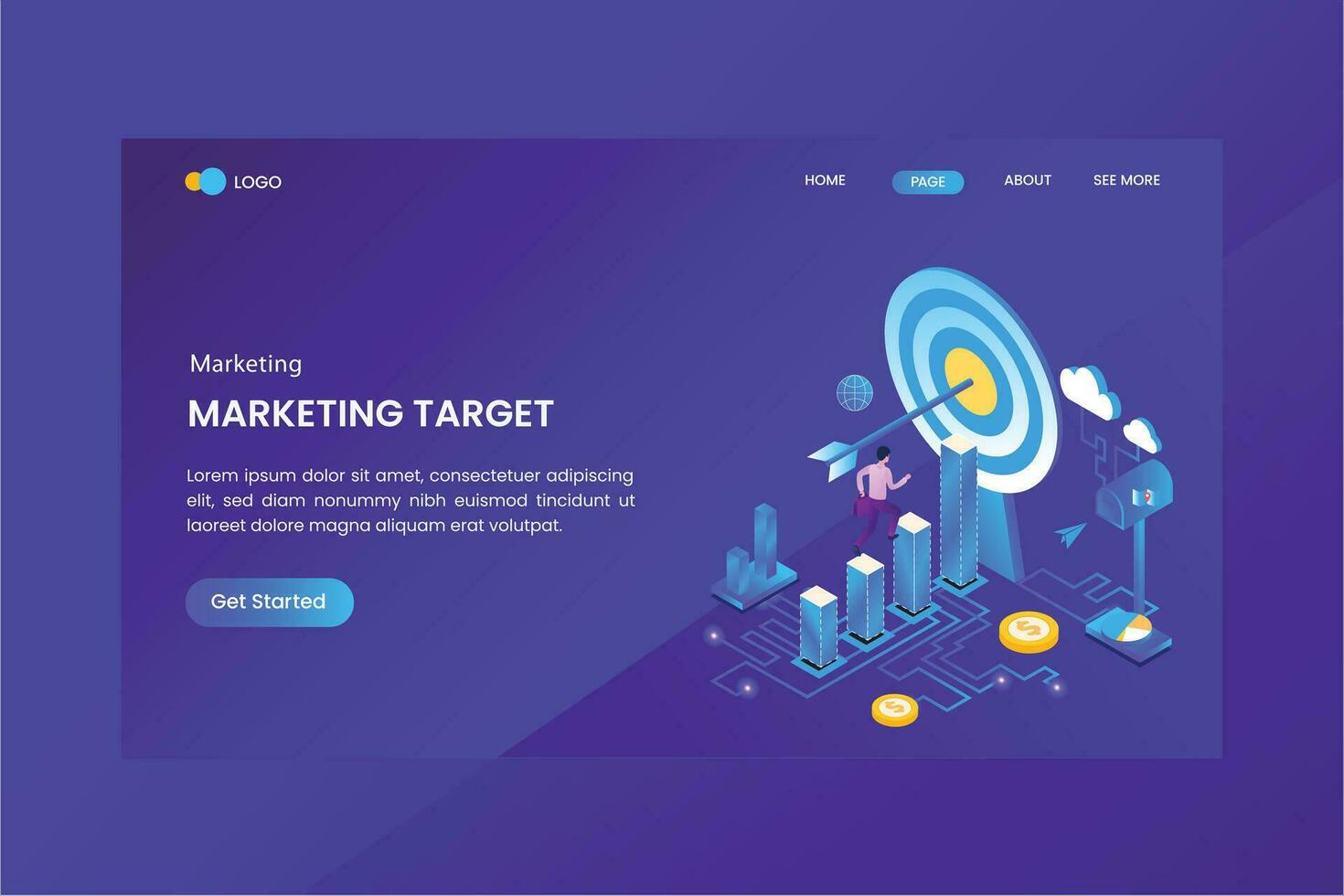 Business Target Marketing Isometric Concept Landing Page vector