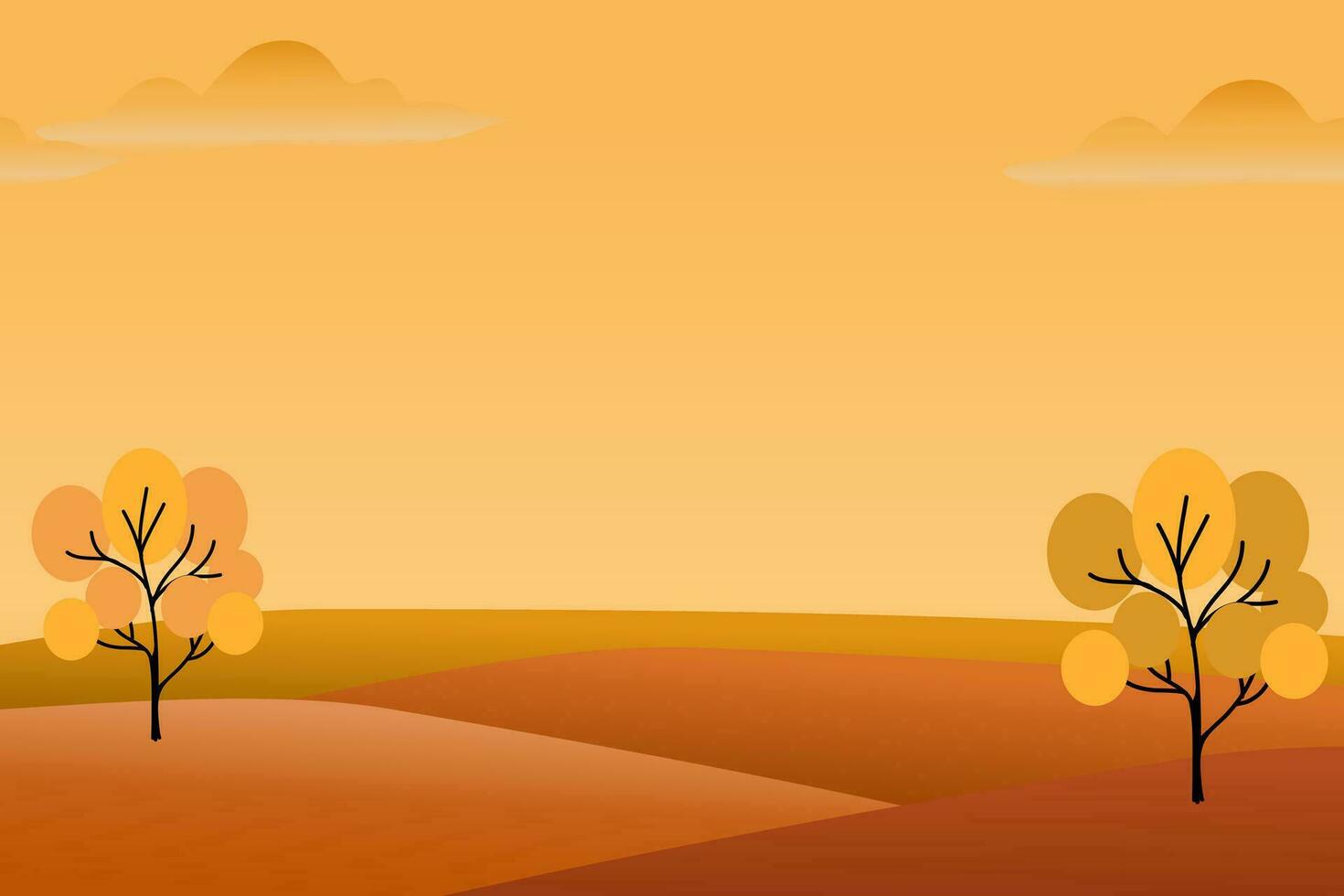 Autumn Landscape sunset rural scene with leaves. Vector illustration. Cartoon background.
